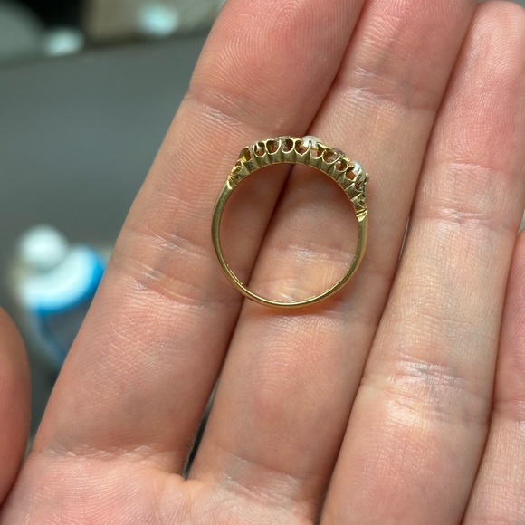 Antique c1894 18kt yellow gold diamonds and pearls ring - Picture 5 of 6